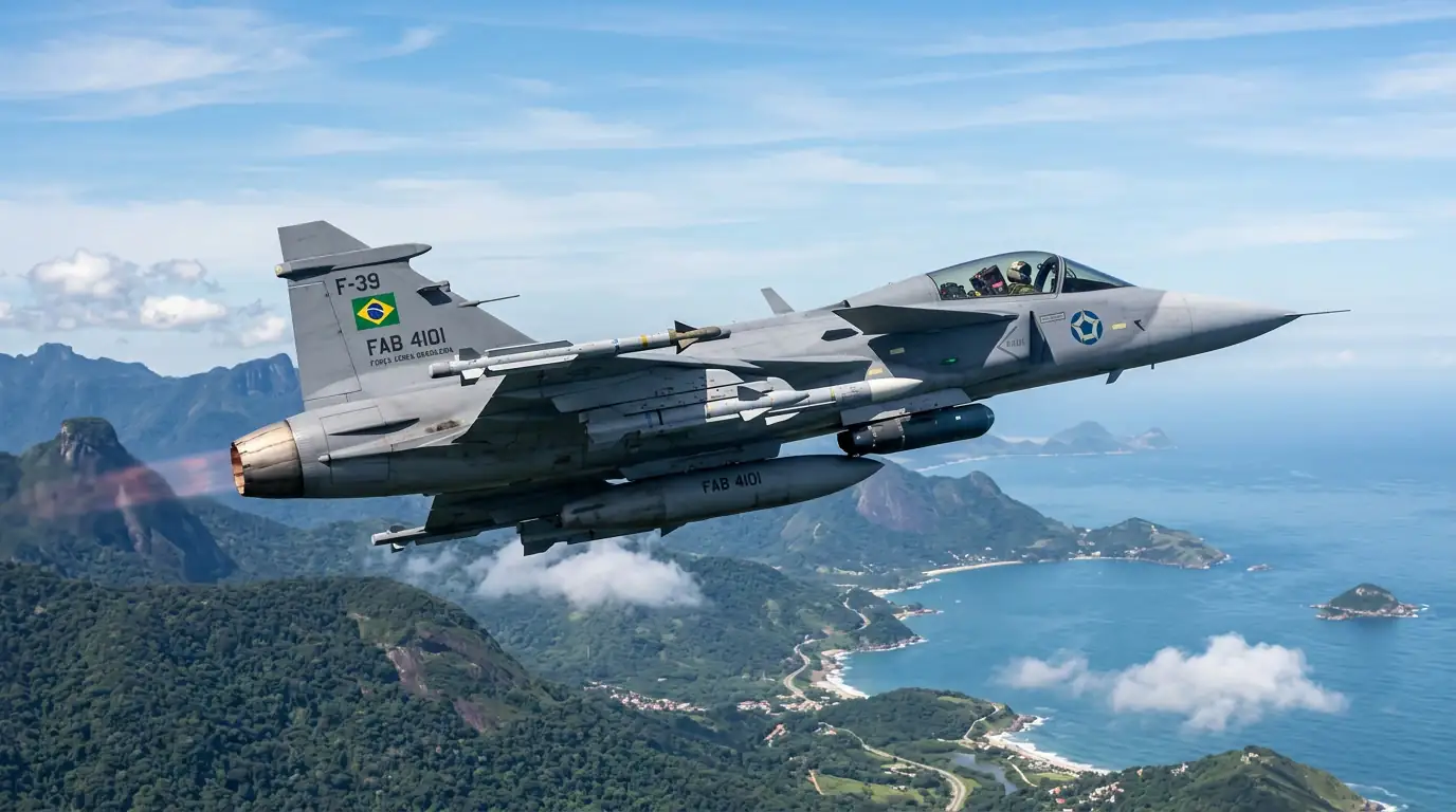 Chasseur F-39 Gripen de l'armée de l'air brésilienne en vol