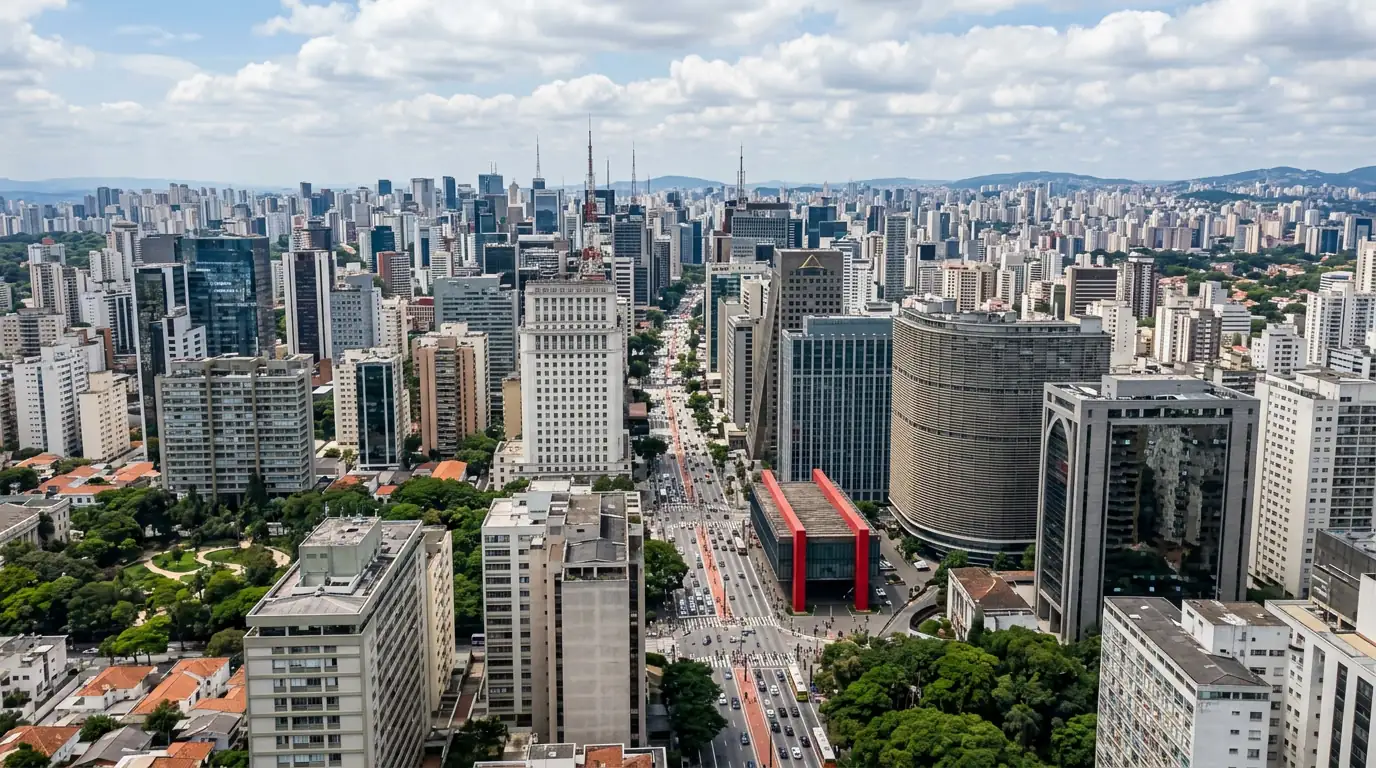 Vue de la ligne d'horizon de São Paulo, pôle technologique et financier du Brésil.