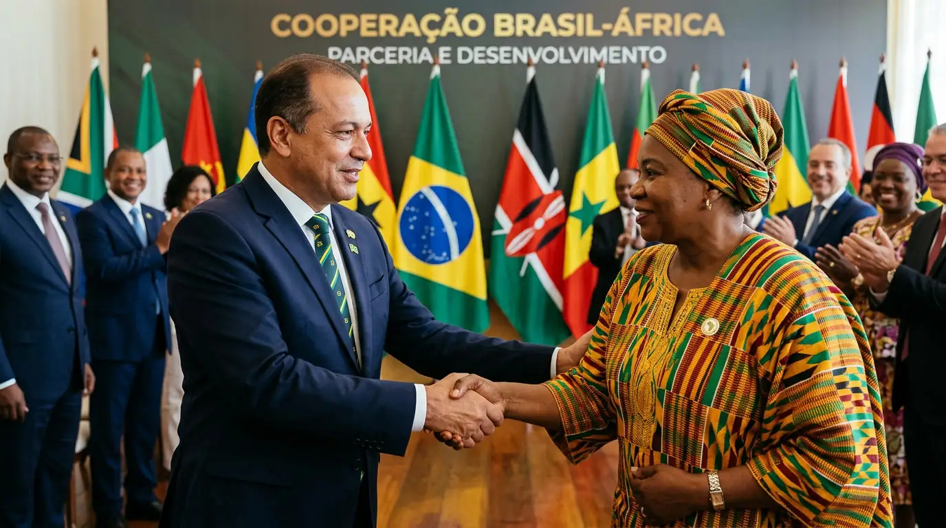 Poignée de main symbolisant la coopération entre le Brésil et les nations africaines.