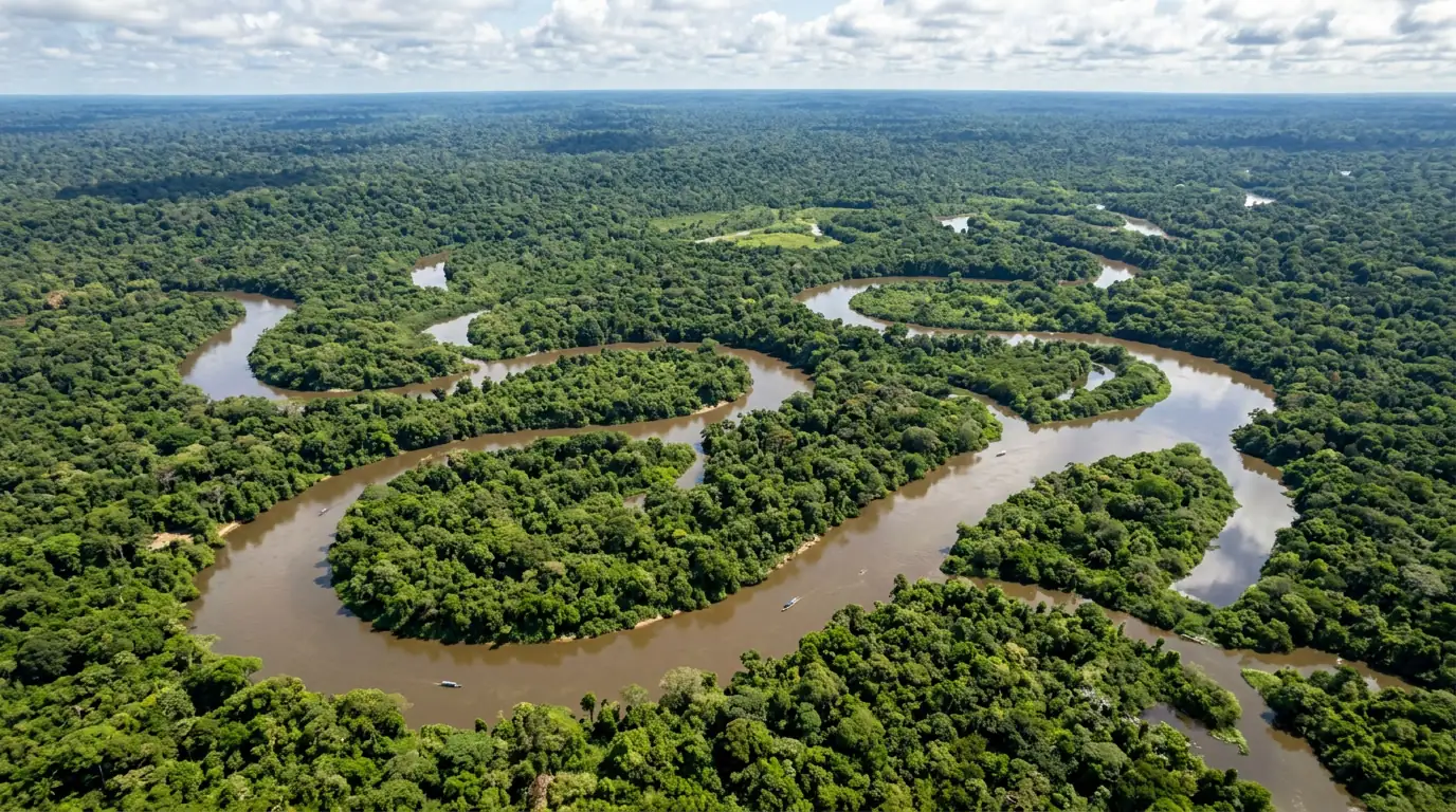 Forêt amazonienne brésilienne vue du ciel avec une rivière sinueuse