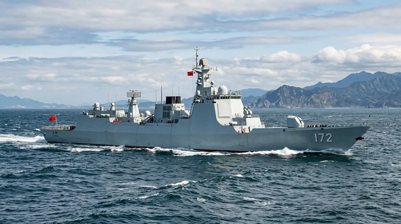 Navire de guerre de l'Armée populaire de libération en mer près du détroit de Taiwan.