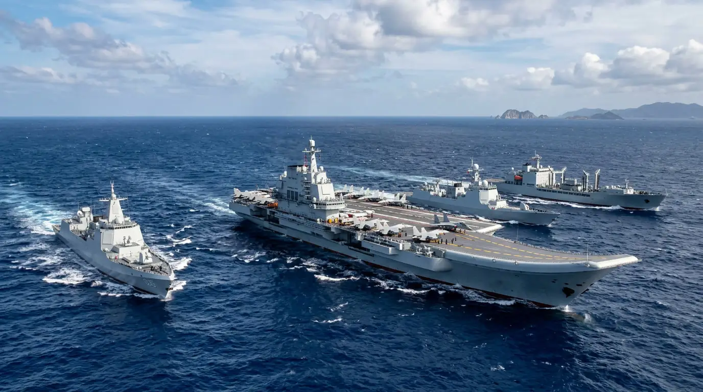 Groupe aéronaval de la marine chinoise naviguant dans le Pacifique occidental au-delà de la première chaîne d'îles