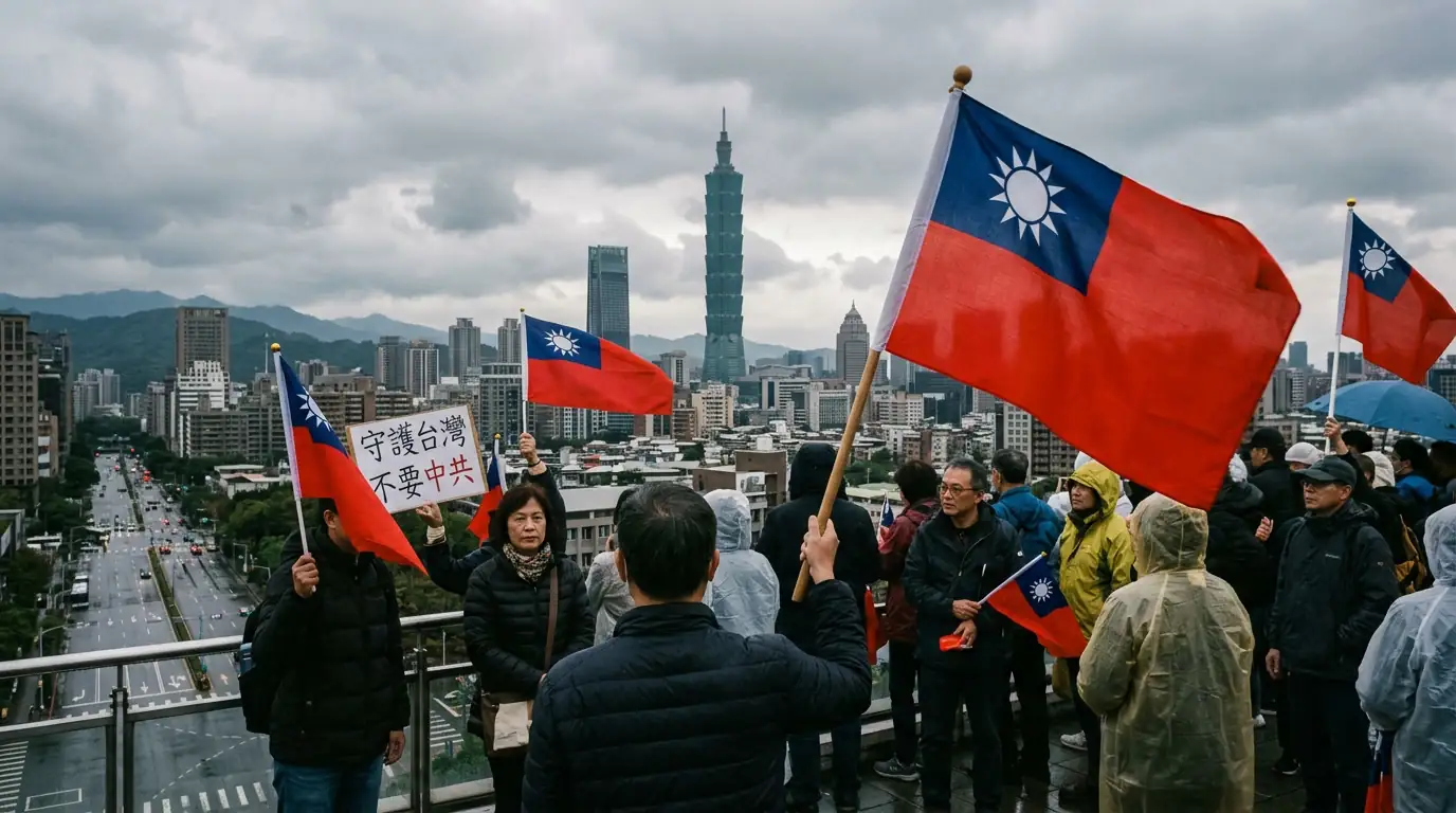 Drapeaux de Taïwan et silhouette de Taipei, face à la pression croissante de Pékin.