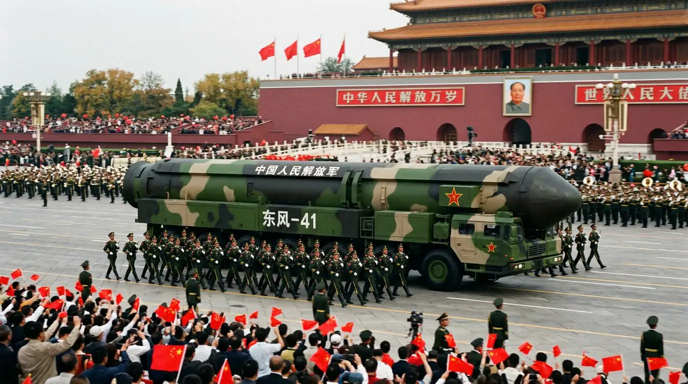 Missile balistique intercontinental chinois lors d'un défilé militaire.