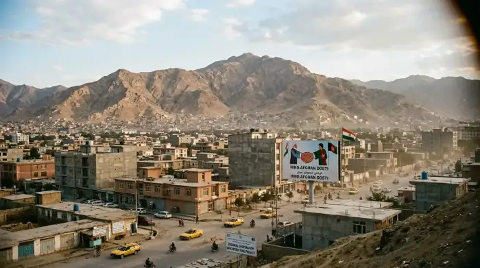 Vue de Kaboul avec les montagnes en arrière-plan, capitale au cœur de la stratégie régionale indienne.