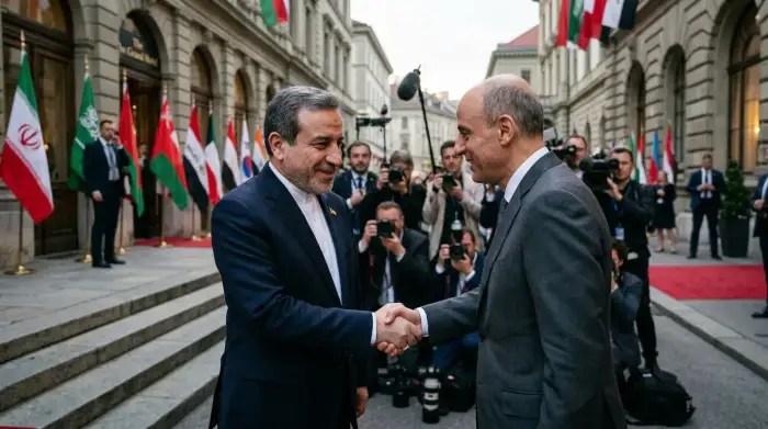 Poignée de main diplomatique symbolisant les négociations régionales de l'Iran.