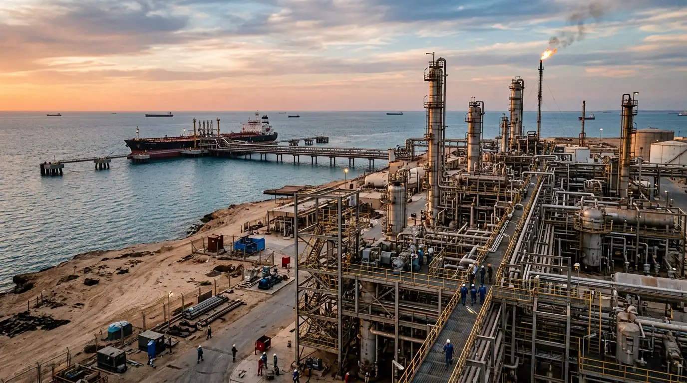 Installations pétrolières et gazières iraniennes au bord du golfe Persique.
