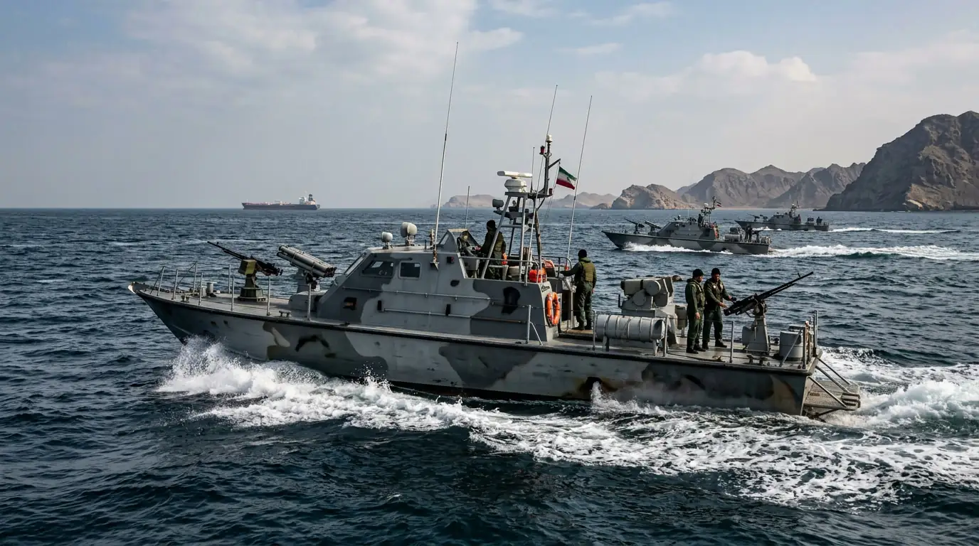 Vedettes rapides des Gardiens de la révolution patrouillant dans les eaux du golfe Persique près du détroit d'Hormuz.