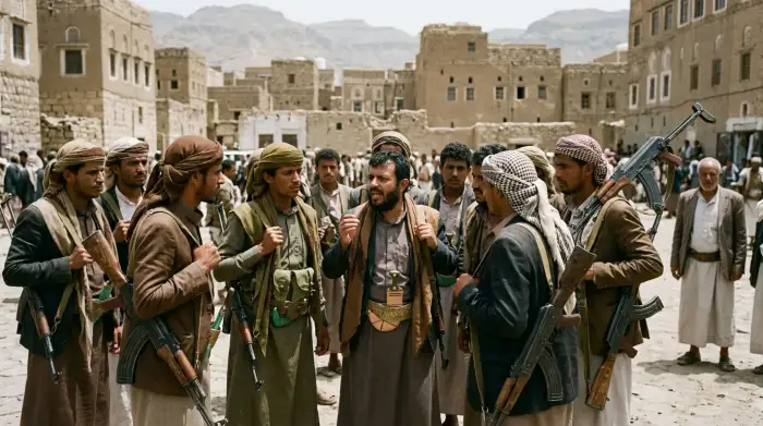 Combattants houthis lors d'un rassemblement armé au Yémen.