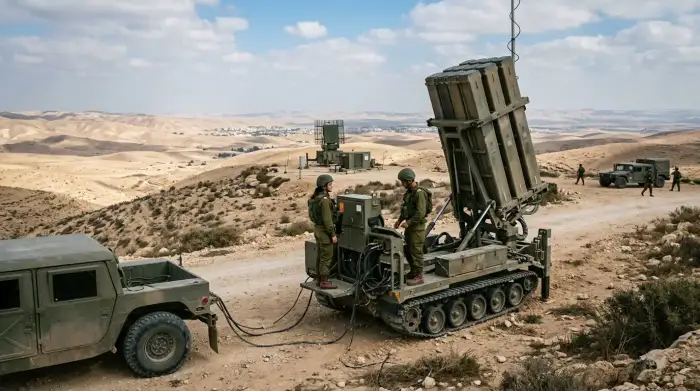 Une batterie du système de défense antimissile israélien Dôme de fer, symbole de la technologie militaire exportée par Israël.