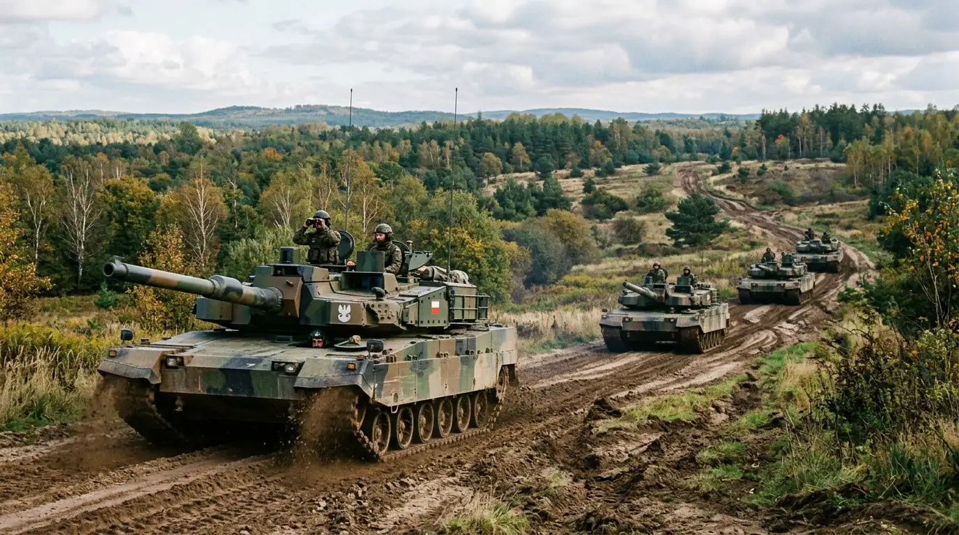 Chars K2 Black Panther de l'armée polonaise en manœuvre sur le flanc Est de l'OTAN