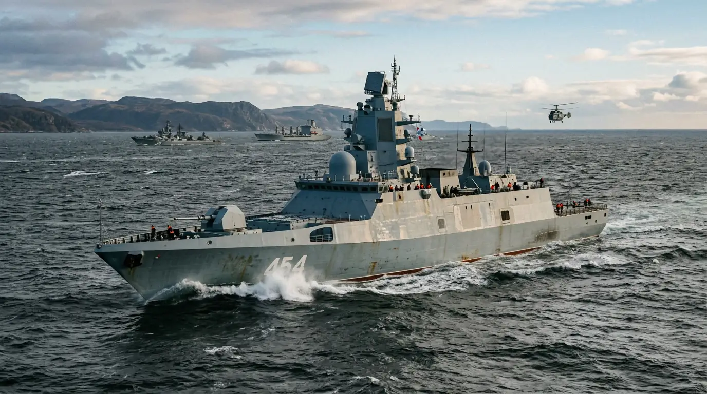 Frégate de la marine russe en mer, illustrant la modernisation des forces navales et la nouvelle doctrine maritime.