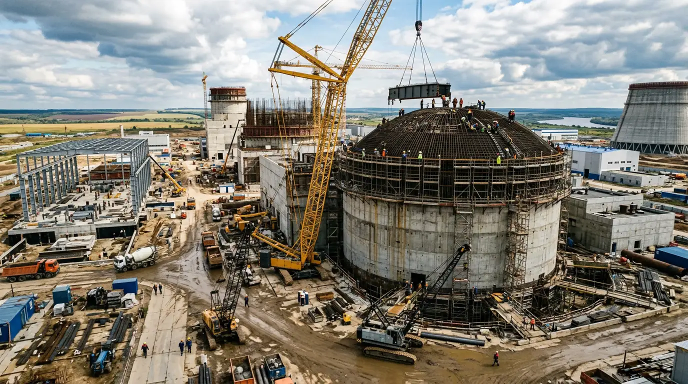 Réacteur nucléaire russe de conception VVER en construction, symbole de l'expansion de Rosatom.