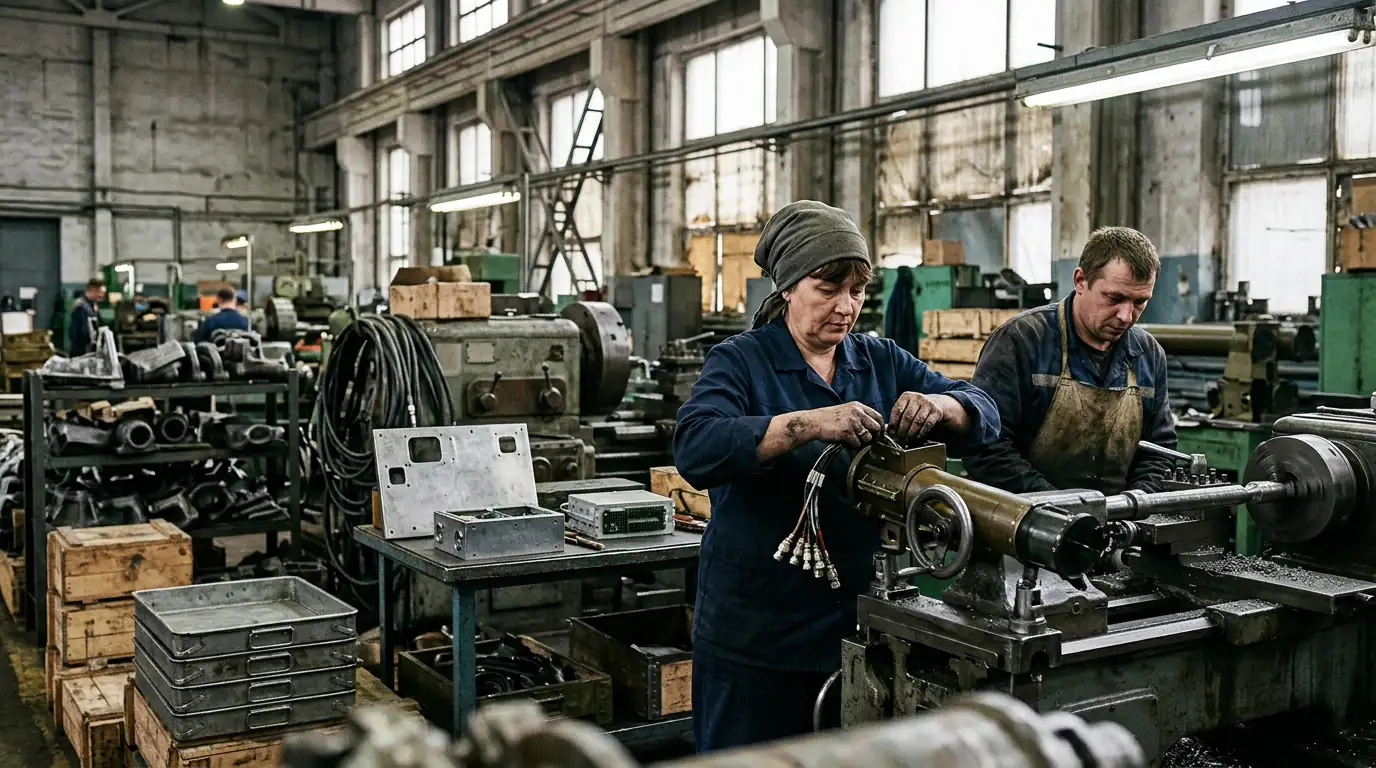 Chaîne de production d'armement russe, illustrant l'adaptation de l'industrie de défense face aux sanctions occidentales.