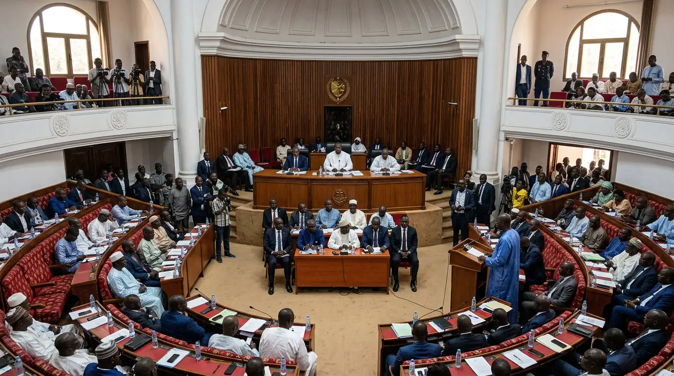 Vue de l'hémicycle de l'Assemblée nationale du Sénégal, siège de la nouvelle présidence d'Ousmane Sonko.