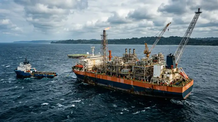 Plateforme flottante de production pétrolière au large des côtes du Suriname dans l'océan Atlantique