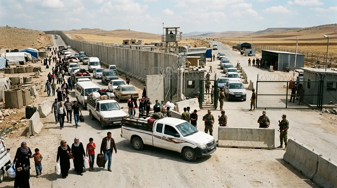 Poste-frontière entre la Syrie et la Turquie le long de leur frontière commune.