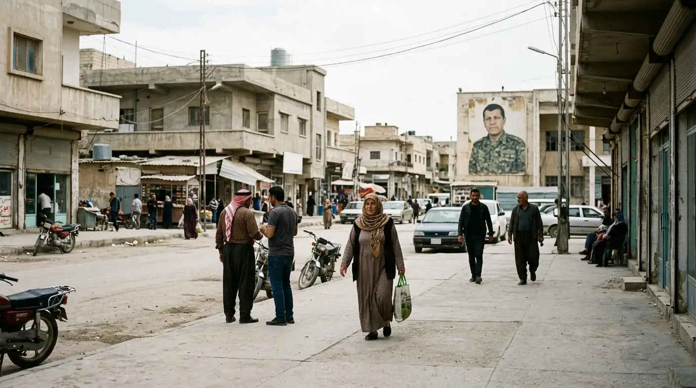 Vue d'une ville du nord-est syrien à majorité kurde, région de l'Administration autonome du Nord et de l'Est.