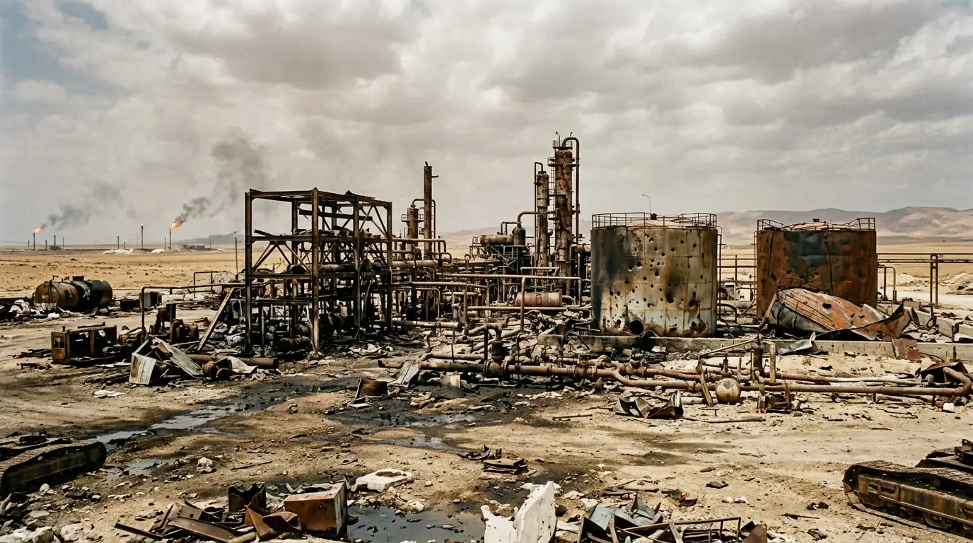 Installation pétrolière endommagée dans l'est de la Syrie après des années de guerre civile.