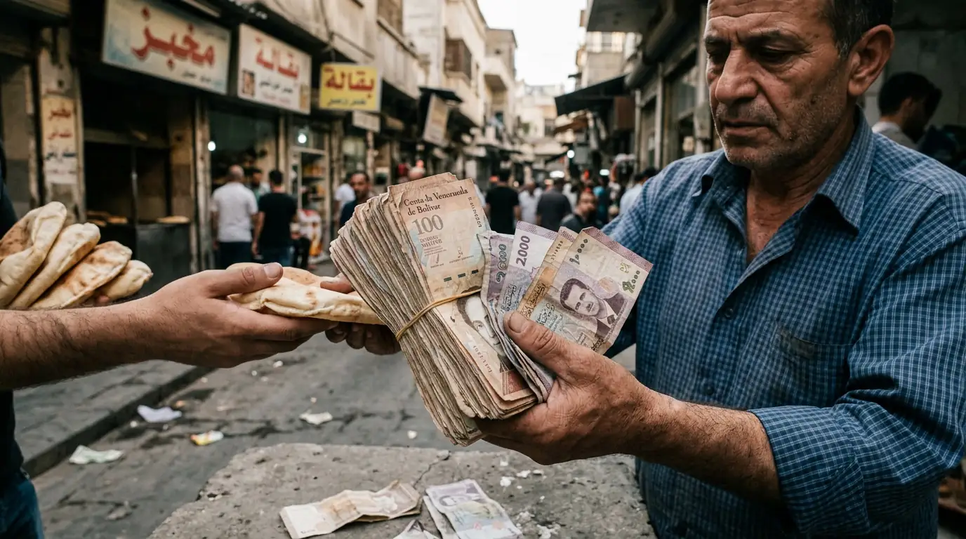 Billets de livre syrienne dévalués, symbole de l'effondrement économique sous les sanctions.