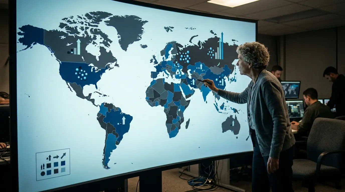 Carte mondiale montrant les arsenaux nucléaires des neuf puissances atomiques avec des indicateurs de croissance en 2026.