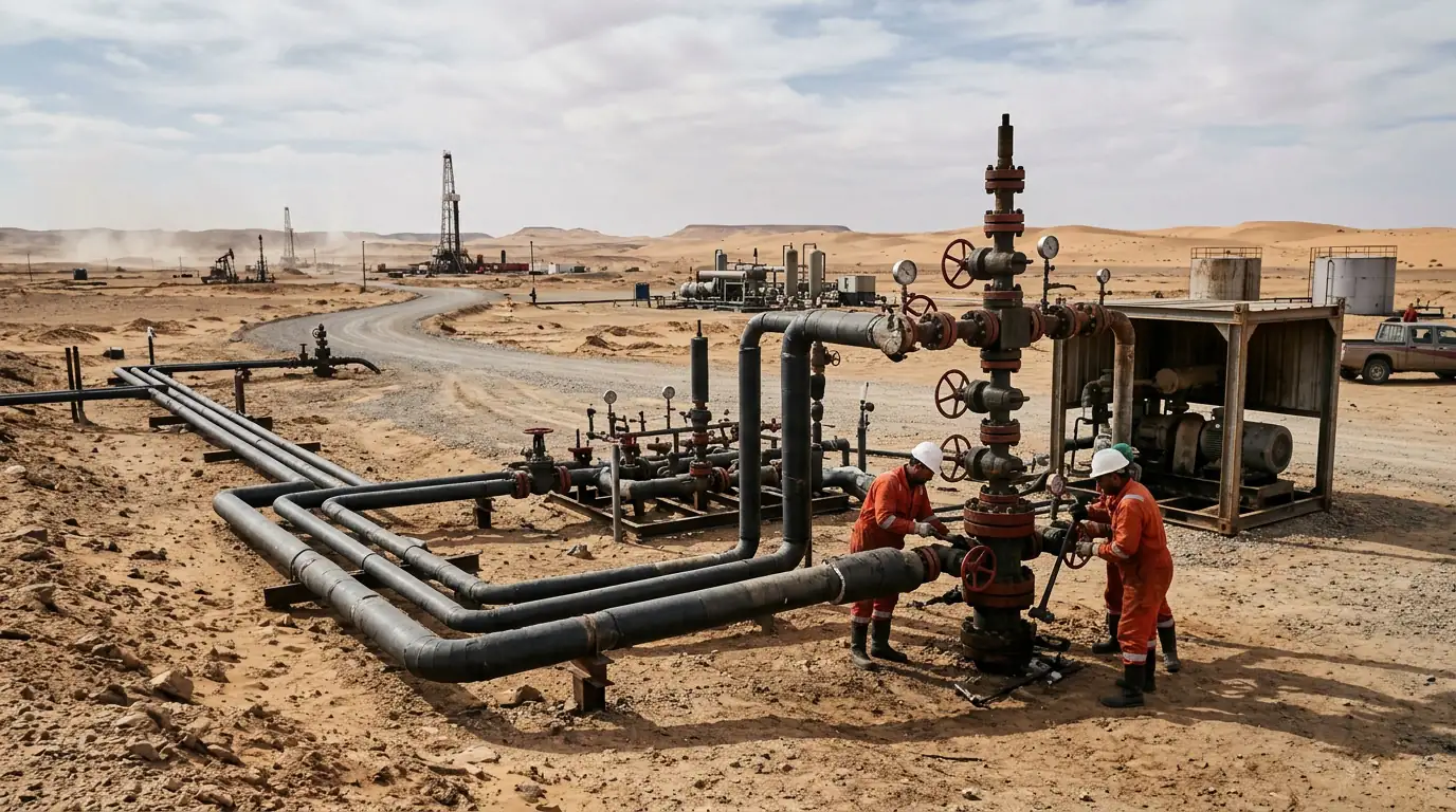 Installations d'injection de dioxyde de carbone sur un champ pétrolier pour la récupération assistée du pétrole.