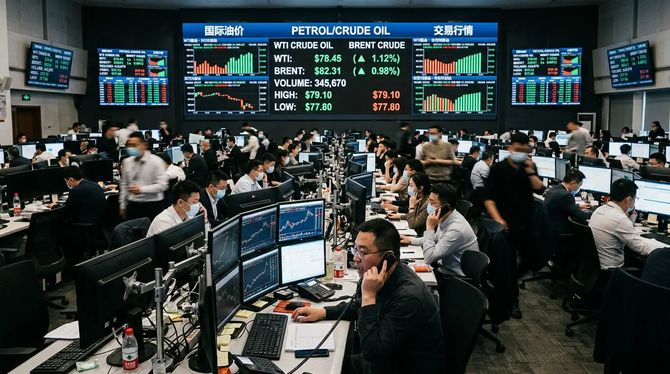 Salle de marché asiatique affichant des cotations de pétrole brut sur des écrans.